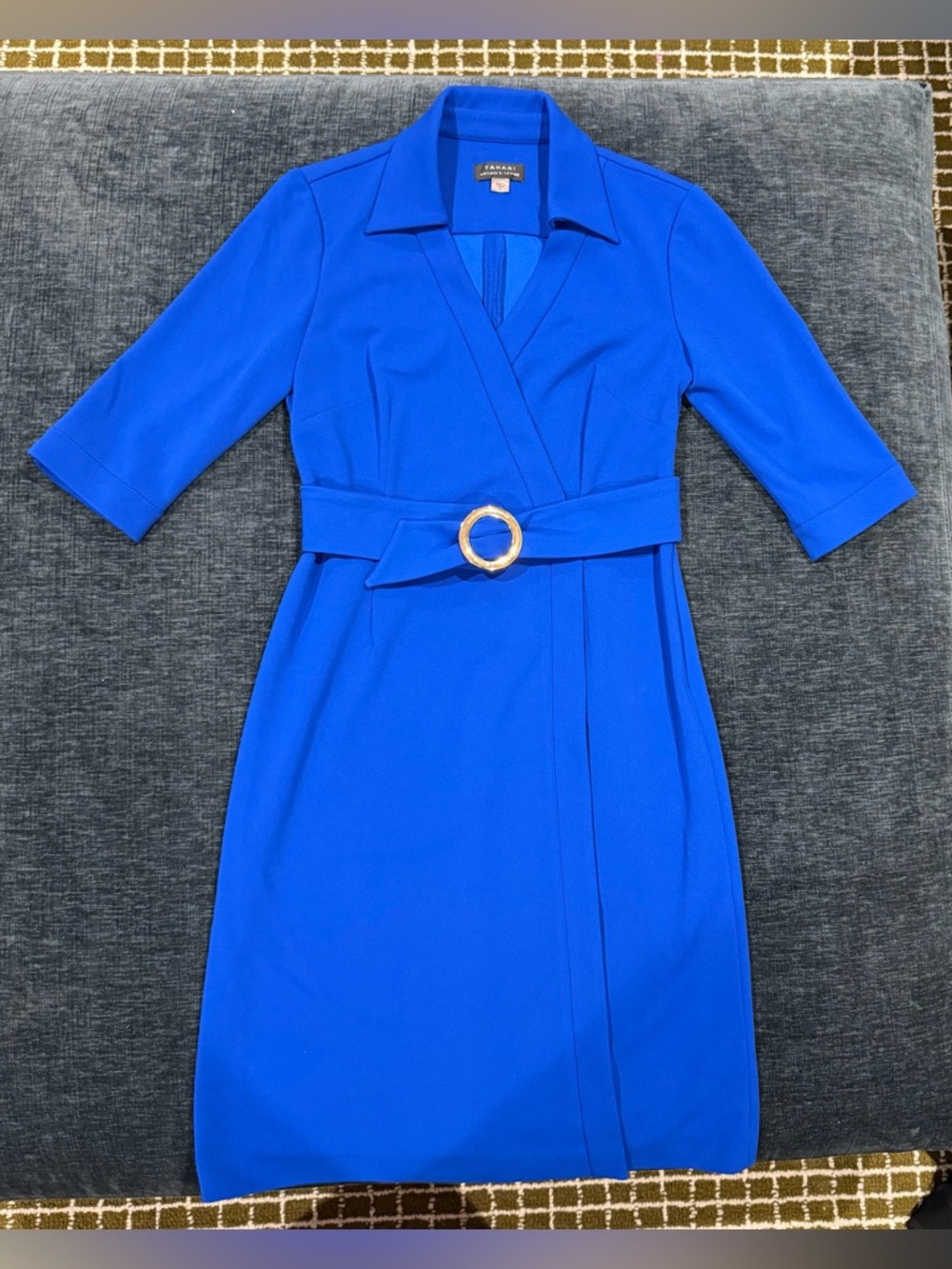 Tahari ASL Cobalt Blue Belted Wrap-Style Midi Dress
